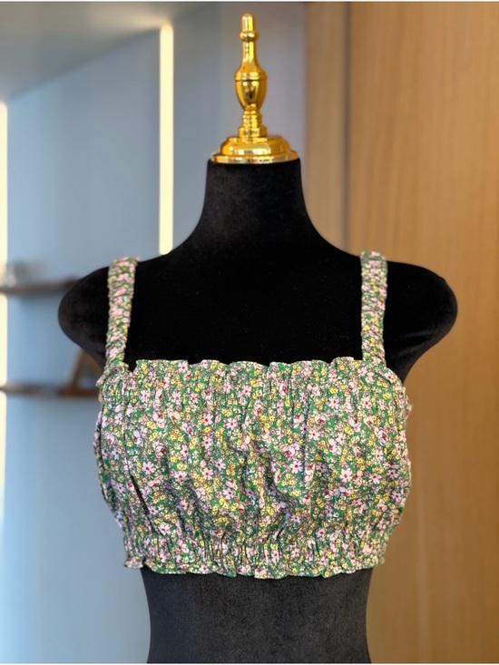 Zara Tops - Zara Green Floral Smocked Crop Top | Romantic Muse